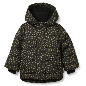 Amazon Essentials Baby Girls' Heavyweight Hooded Puffer Jacket, Black Stars, 18 Months