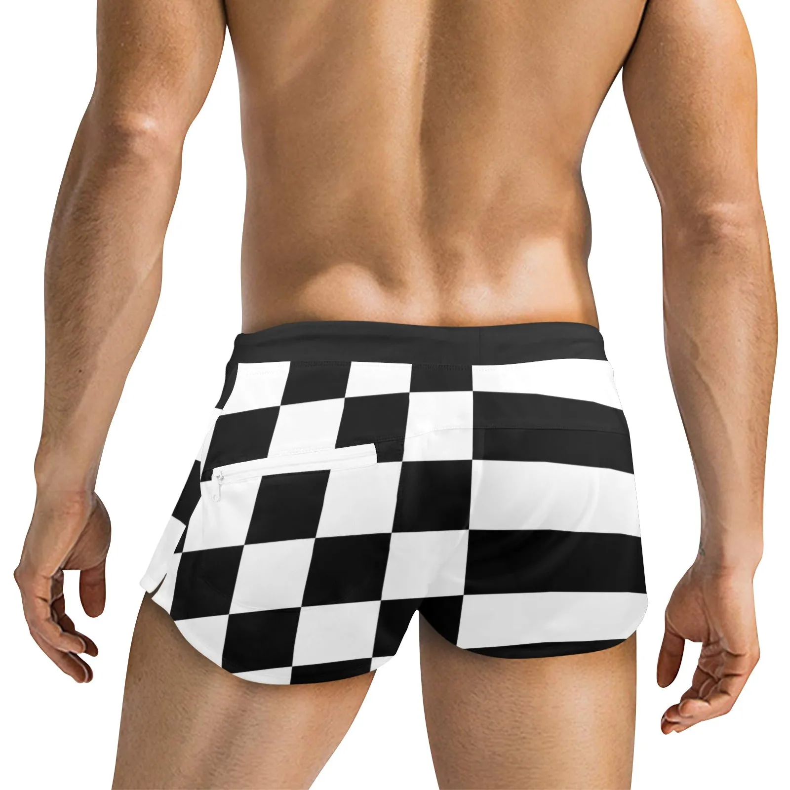 Asymmetric Men's Swim Trunks with Zipper Pocket