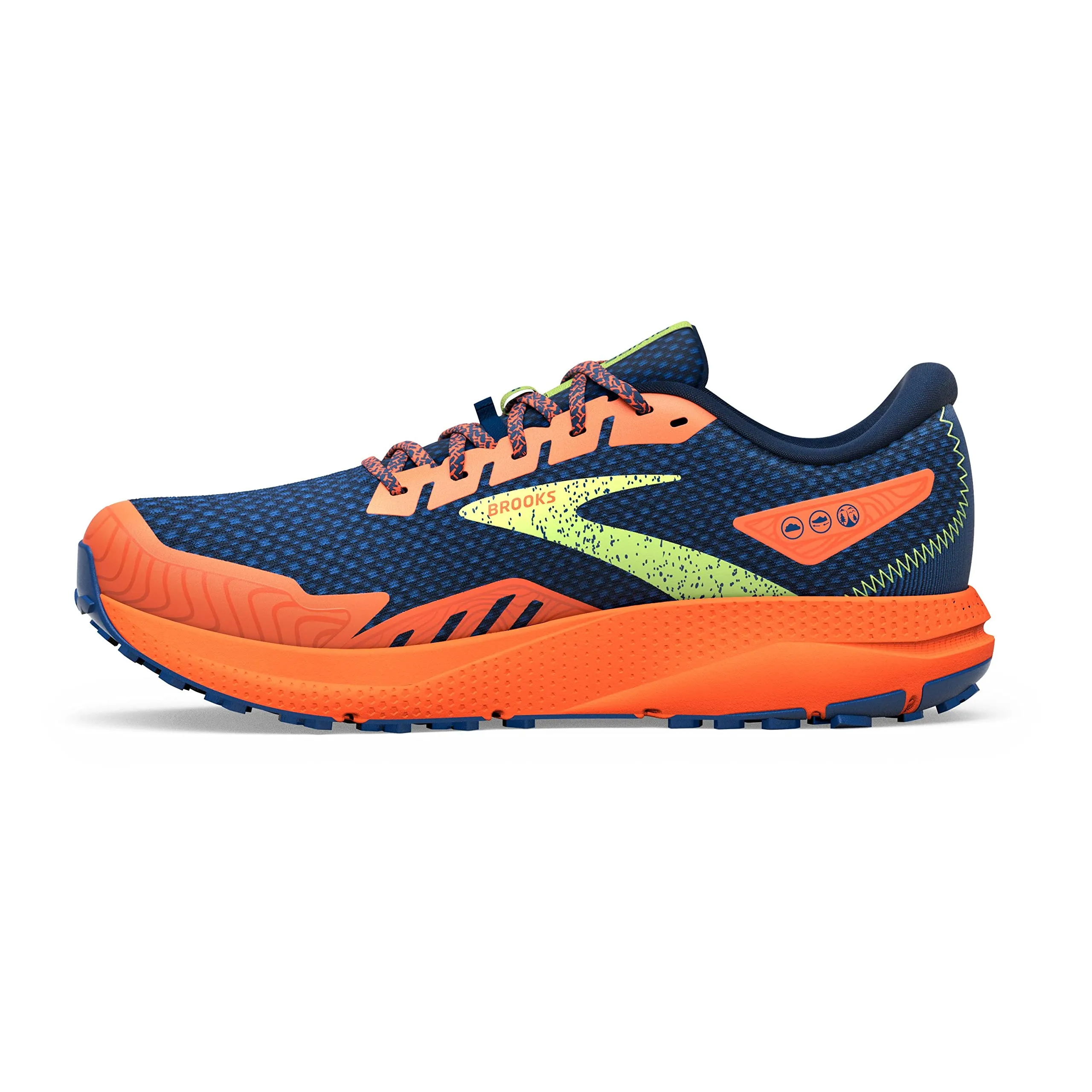 Brooks Men’s Divide 4 Trail Running Shoe - Navy/Firecracker/Sharp Green - 9.5 Medium