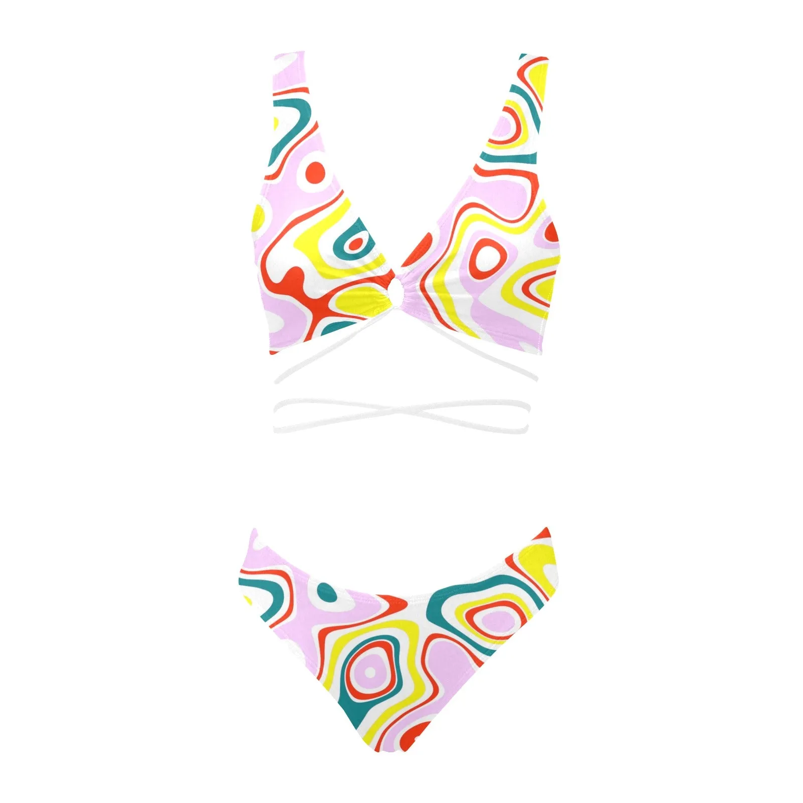 colored splat print 2 Cross String Bikini Set (Model S29)