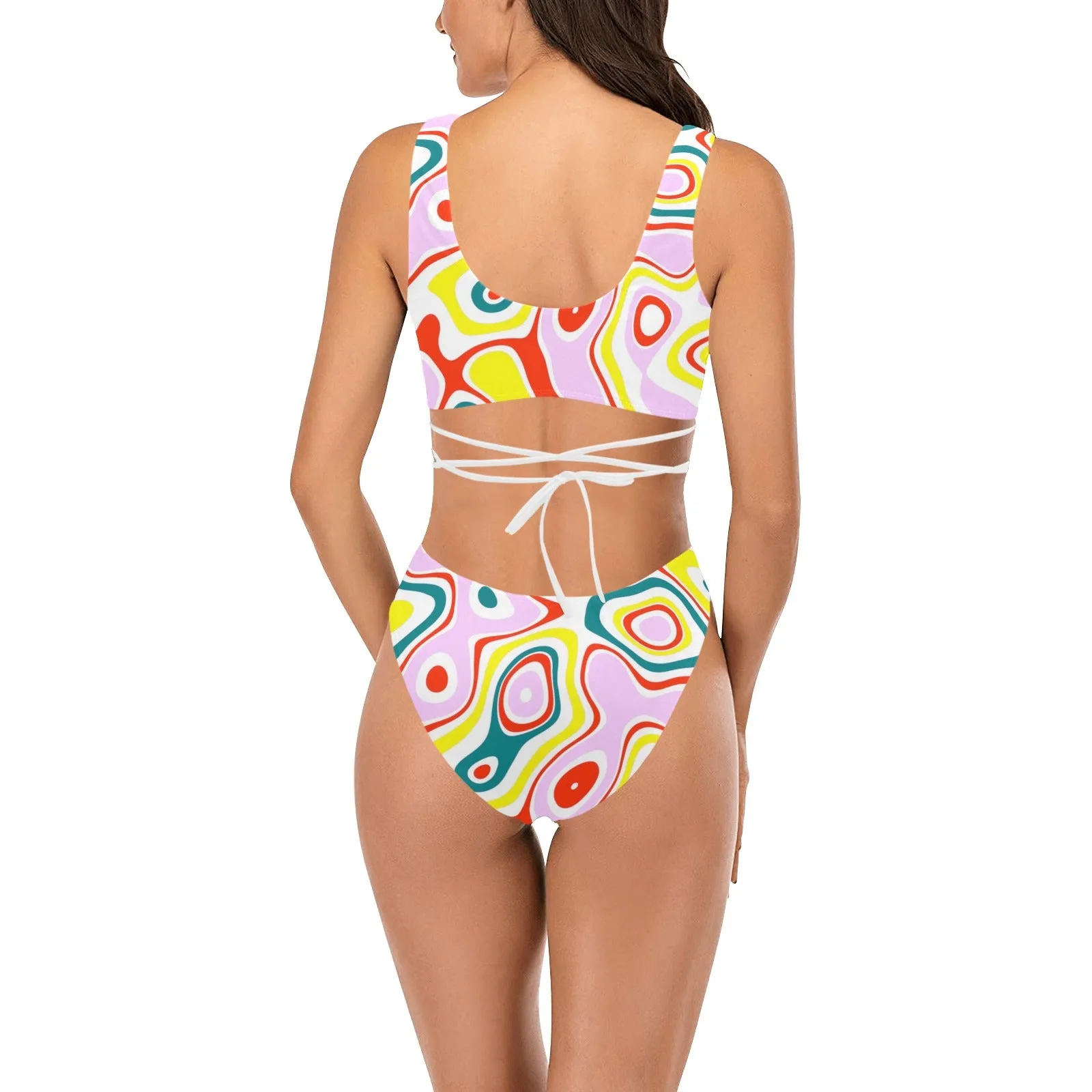 colored splat print 2 Cross String Bikini Set (Model S29)