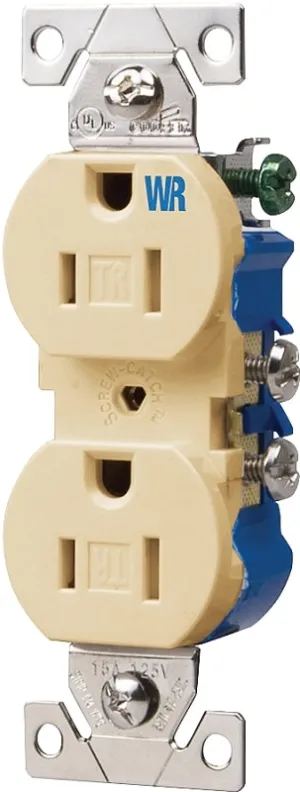 Eaton Wiring Devices TWR270V Duplex Receptacle, 2 -Pole, 15 A, 125 V, Push-in, Side Wiring, NEMA: 5-15R, Ivory :EA: QUANTITY: 1