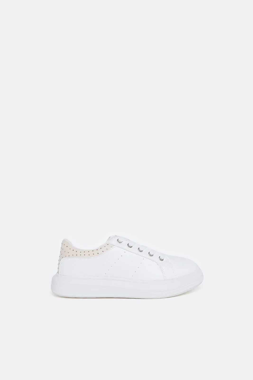 Girls White Diamante Sneakers