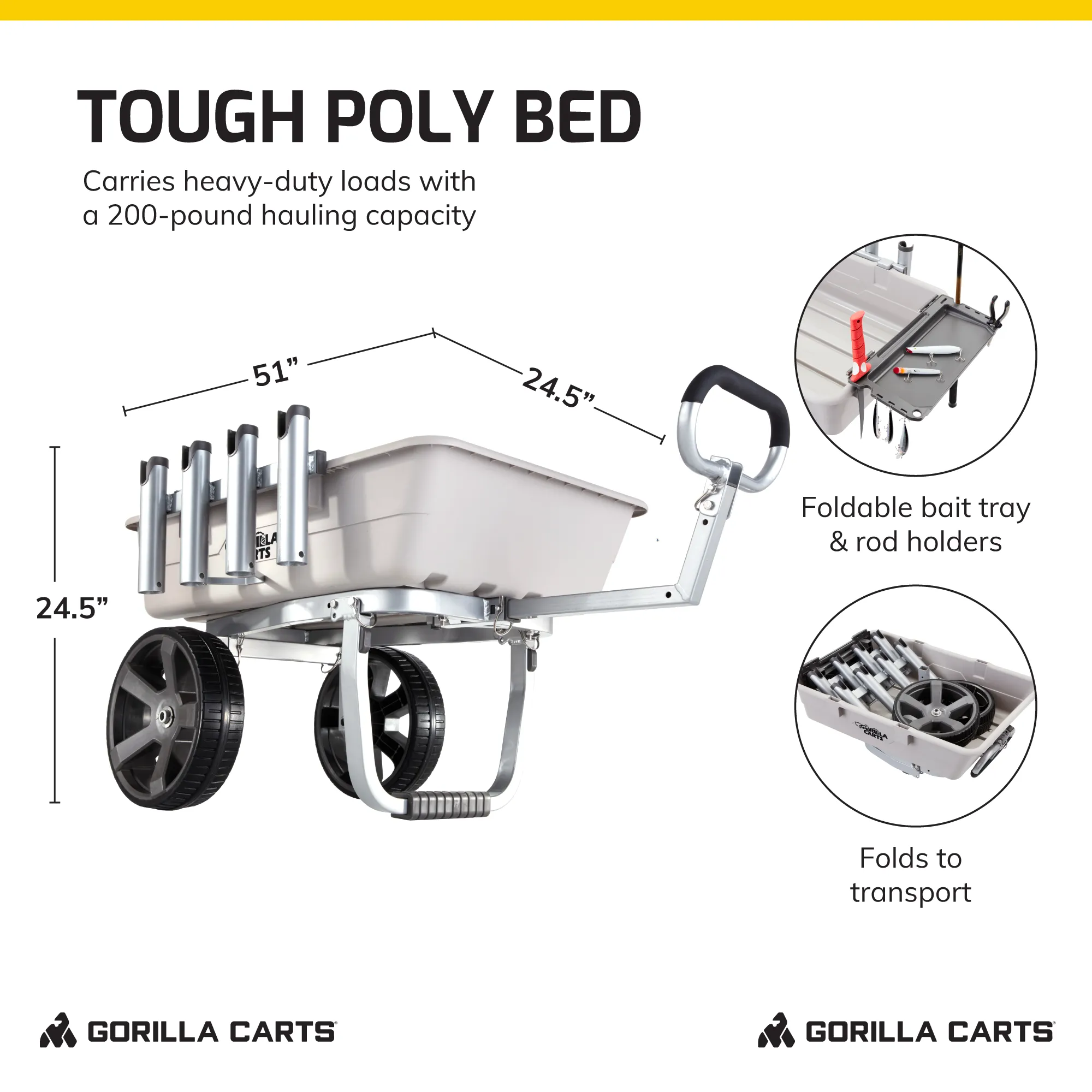 Gorilla Carts 200 Pound Capacity Heavy Duty Poly Fish and Marine Utility Cart