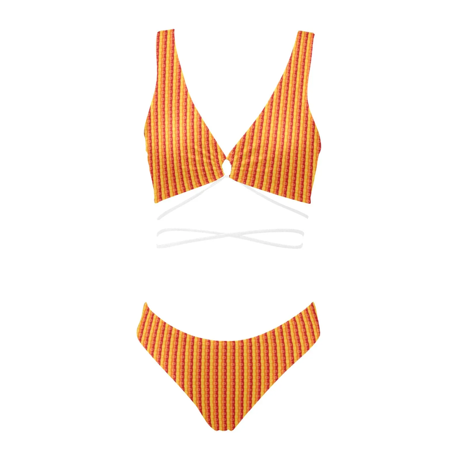 mandala striped red yellow orange Cross String Bikini Set (Model S29)