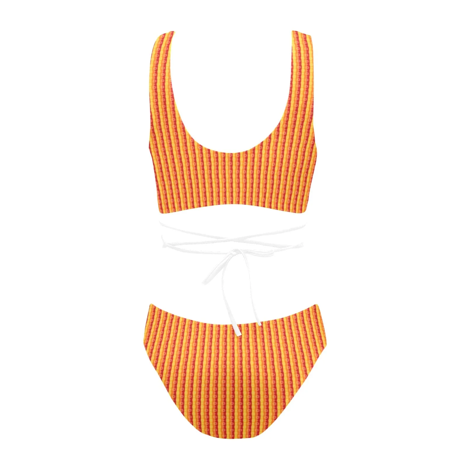 mandala striped red yellow orange Cross String Bikini Set (Model S29)