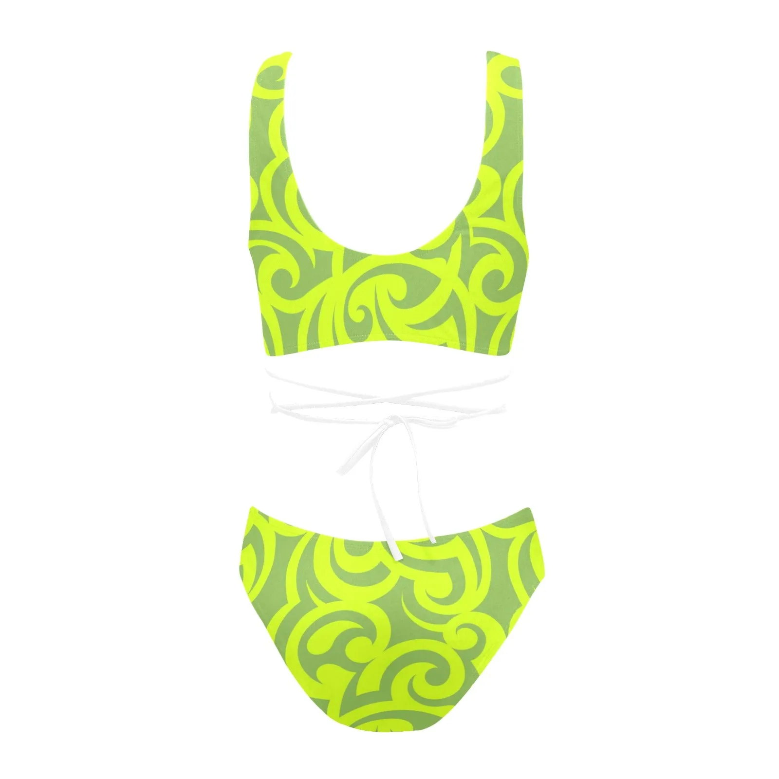 neon green scroll print 2 Cross String Bikini Set (Model S29)