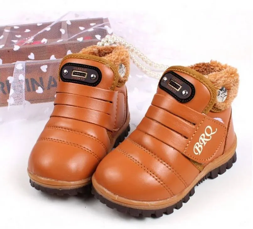 New Children Snow Boots Winter Velcro Kids Boots Casual Fashion Plus Velvet Boys Girls Shoes