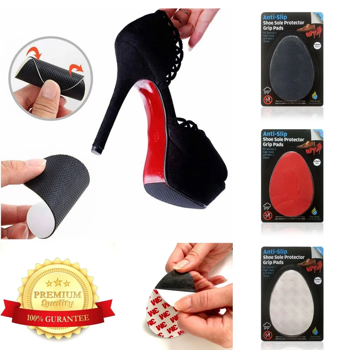 Non Slip Shoe Grip Pads 6x Pairs - Red