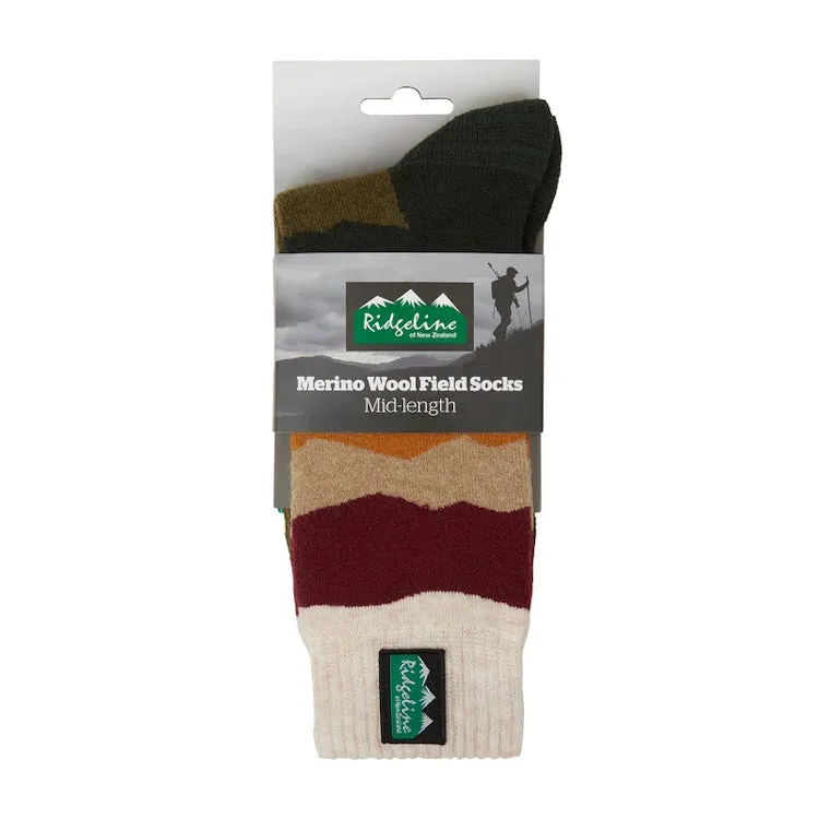 Ridgeline Mid Length Merino Wool Socks - Berry Stripes