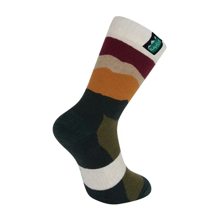 Ridgeline Mid Length Merino Wool Socks - Berry Stripes