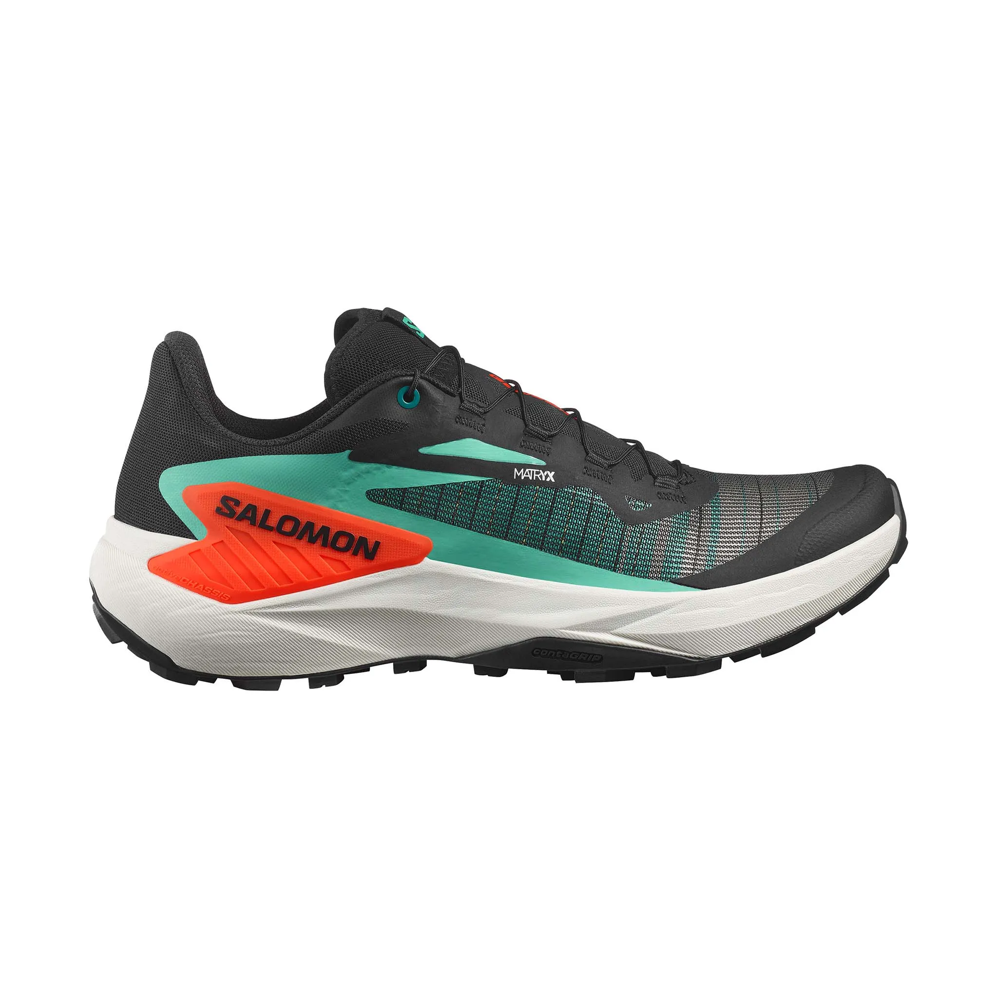 Salomon | Men's Genesis Running Shoes - Black/Electric Green/Cherry Tomato