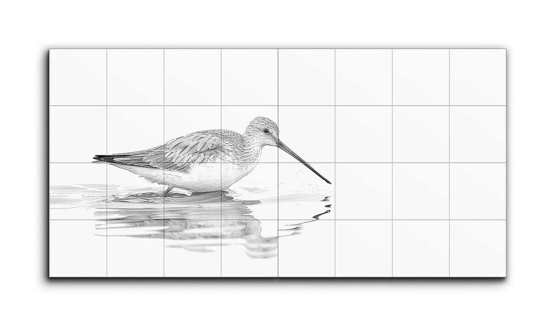 Serene Sandpiper in Grayscale Reflection