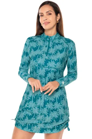 Women's Lawai Ruche Swim Shirt | Tahitian Teal Swaying Palms